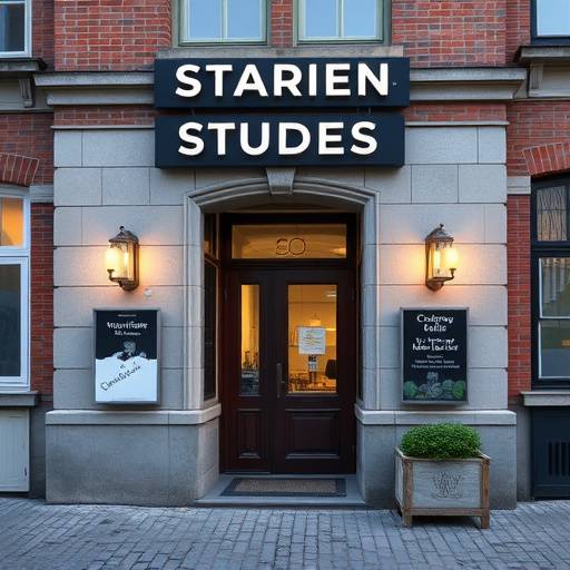Udvendigt billede af Stjerne Interview Studios i København, med tydeligt skilt og indgang.